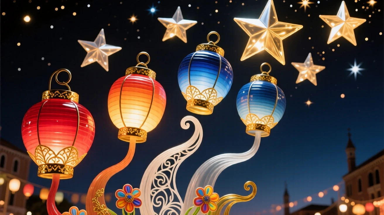 A lantern festival where each lantern rises to become a new star, magical and hopeful.