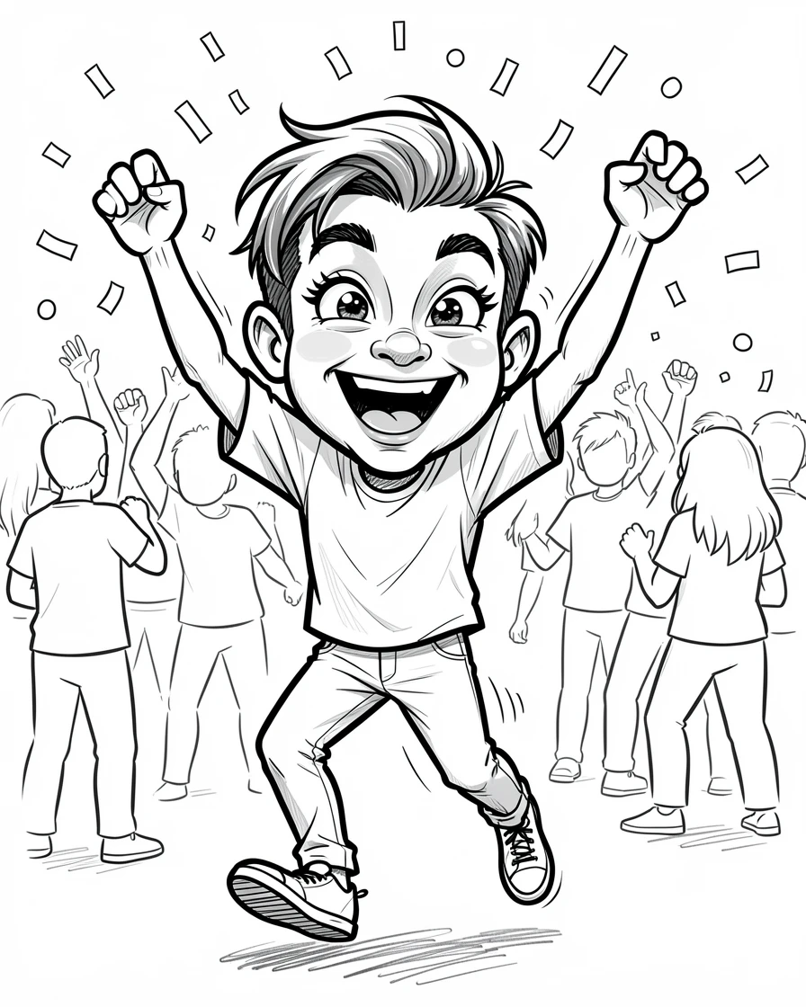 [Trending & Universal Topics] Modern lifestyle scene of a music festival goer dancing joyfully in a crowd with confetti falling, capturing everyday joy