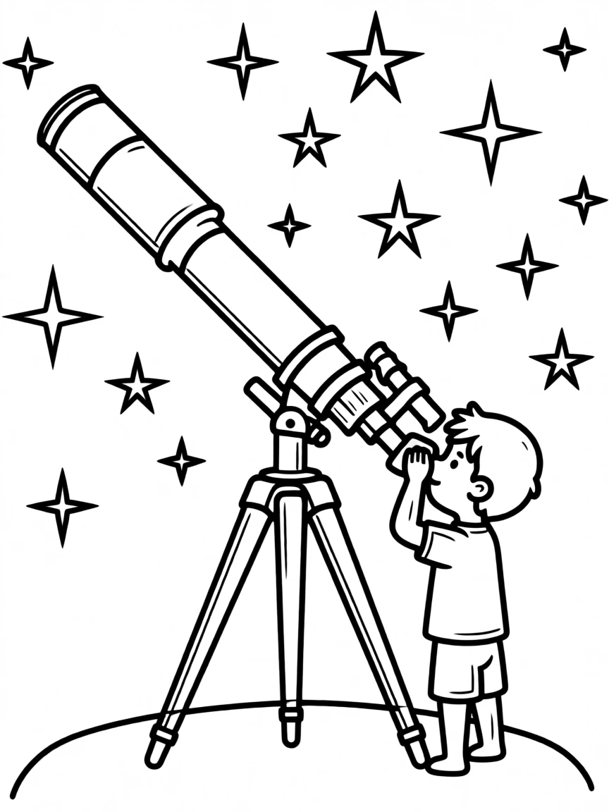A telescope pointed at a sky full of twinkling stars