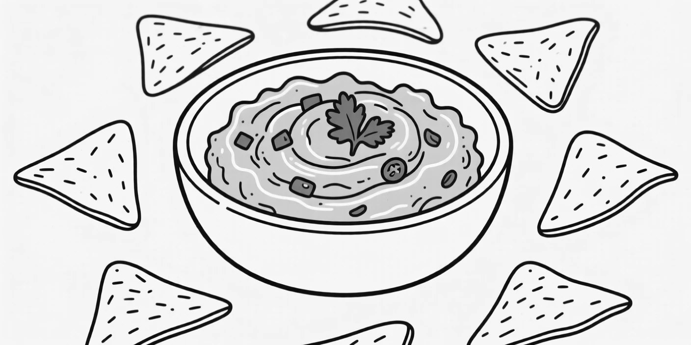 A bowl of fresh guacamole with tortilla chips arranged around it