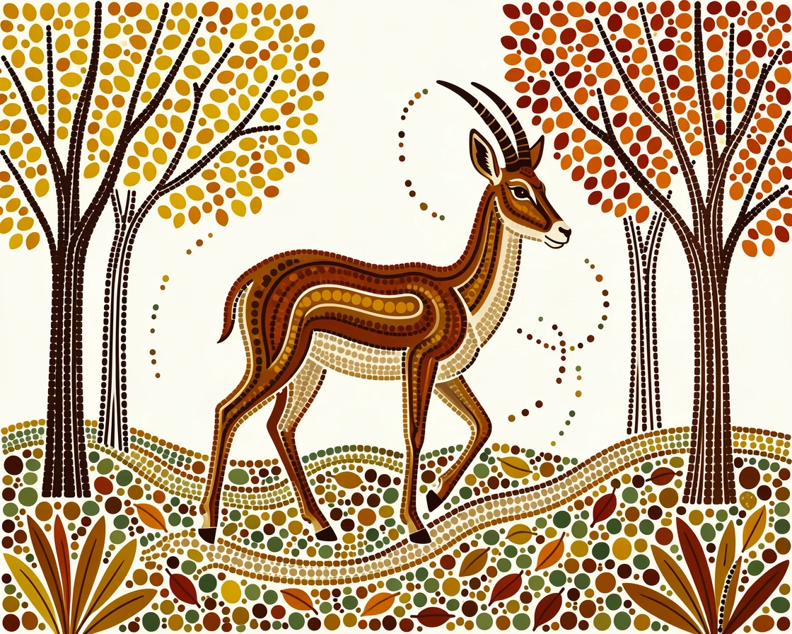 A antelope wandering through an autumn woodland