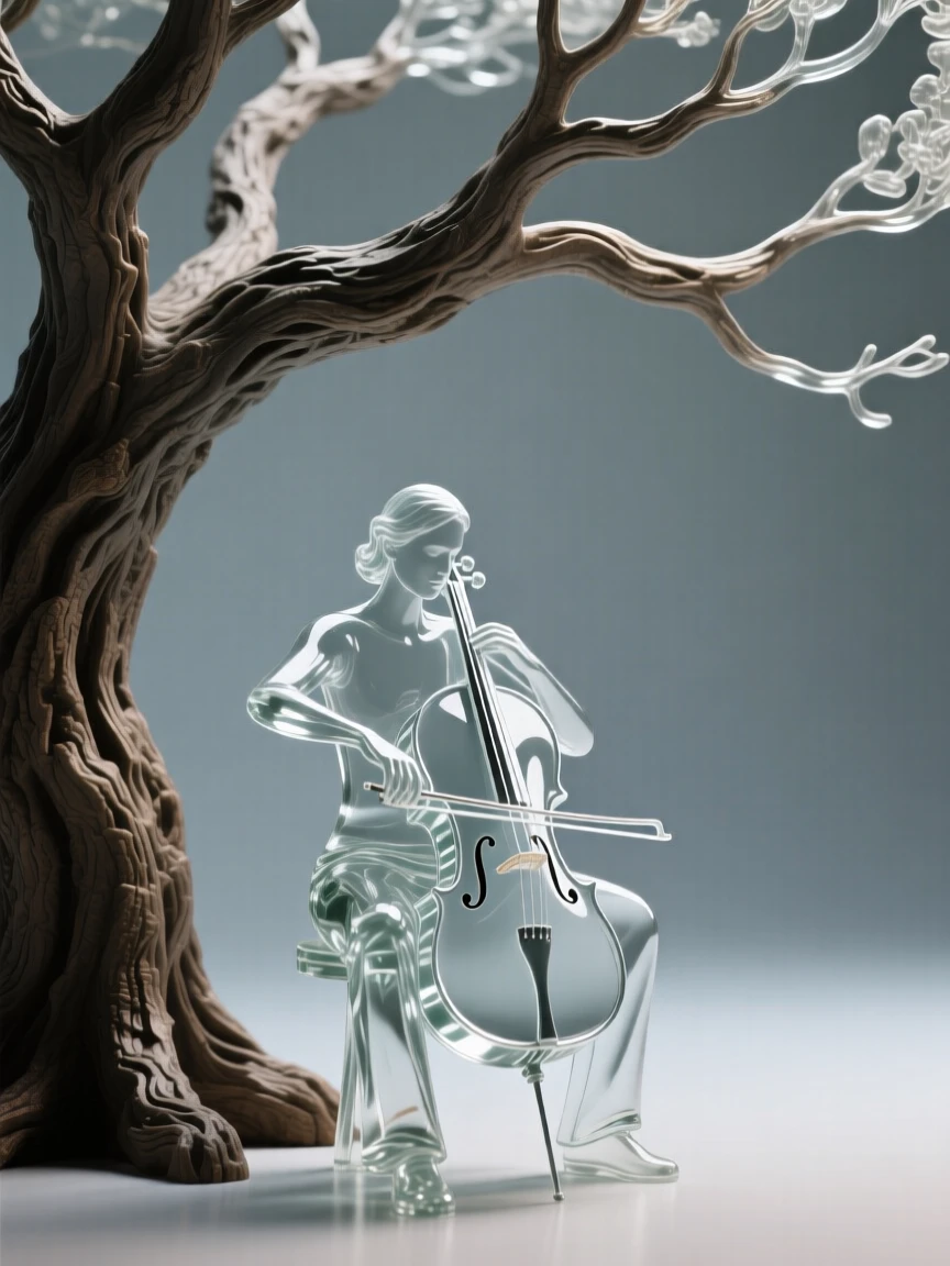A cellist playing alone beneath a grand old tree while the crowd begins to sway together in rhythm