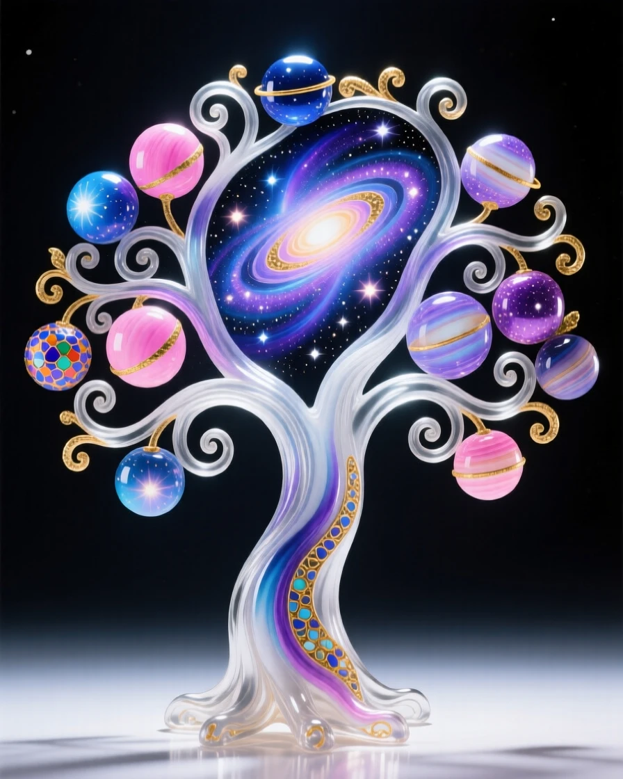 A single tree growing an entire universe of galaxies as its fruit, cosmic and poetic.