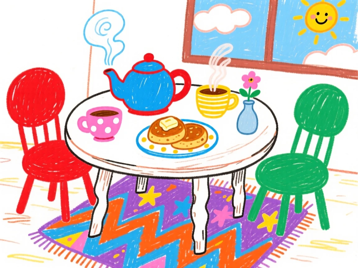 A cozy cafe table set with tea and warm scones.