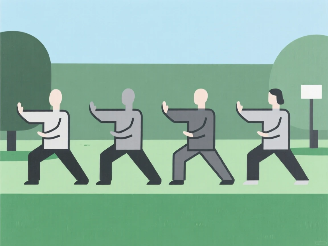 A group practicing tai chi in a park