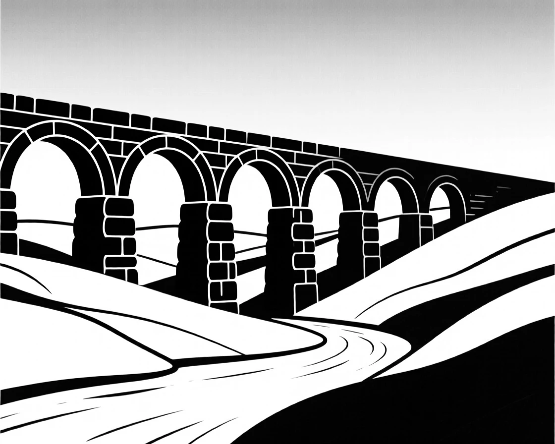 An old stone aqueduct stretching across a valley.
