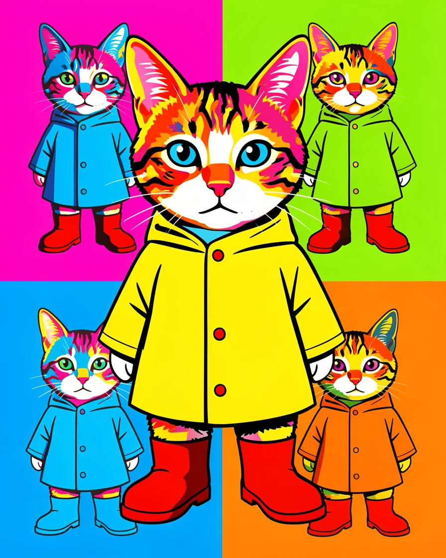Cat wearing a tiny raincoat and boots
