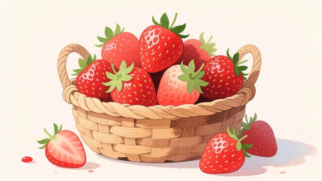 A basket overflowing with ripe strawberries, vivid and full of life.