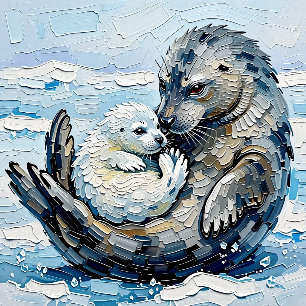A heartwarming photo of a baby seal pup nestled safely between its mother's paws