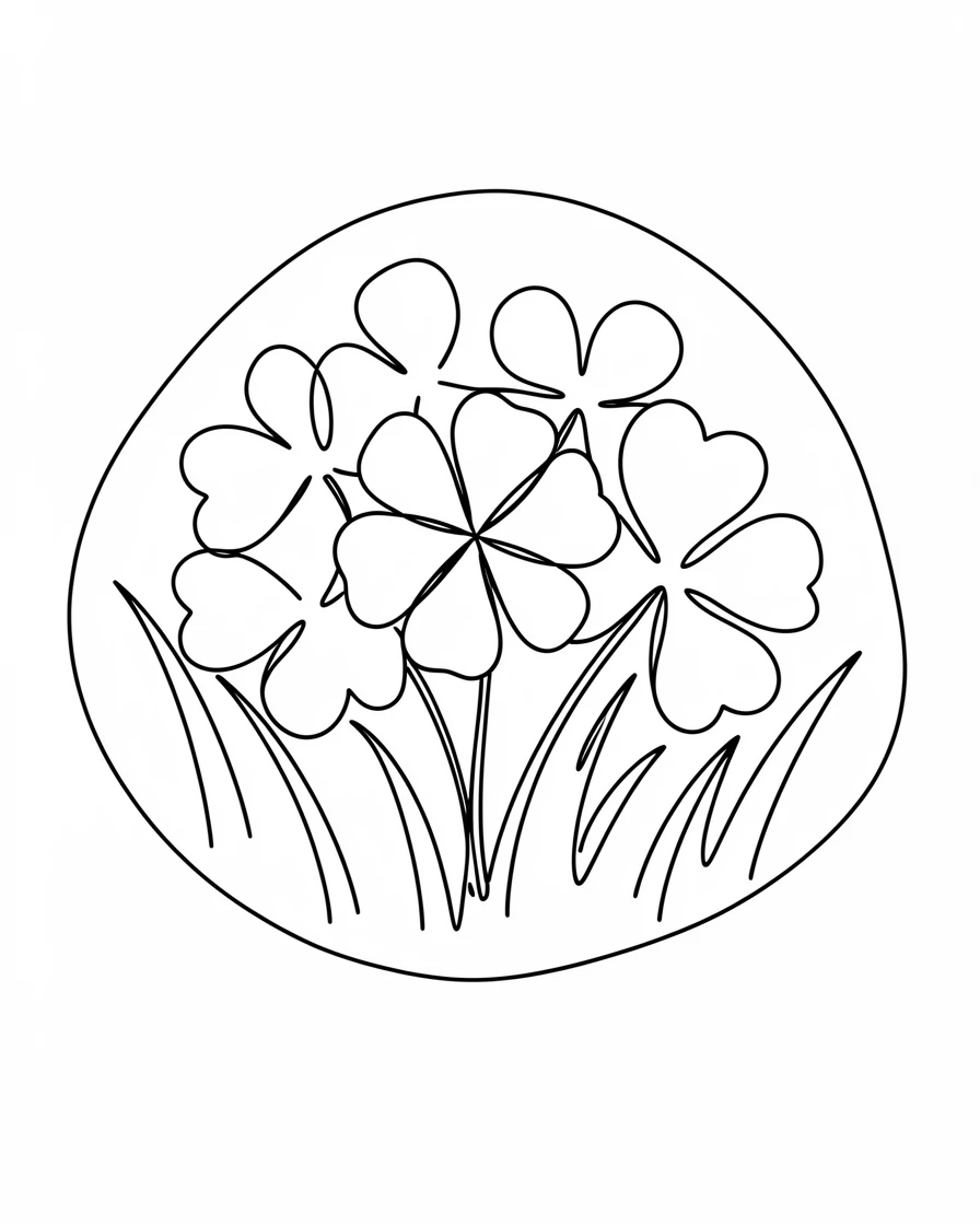 A patch of clover dotted with a single four-leaf clover in the grass