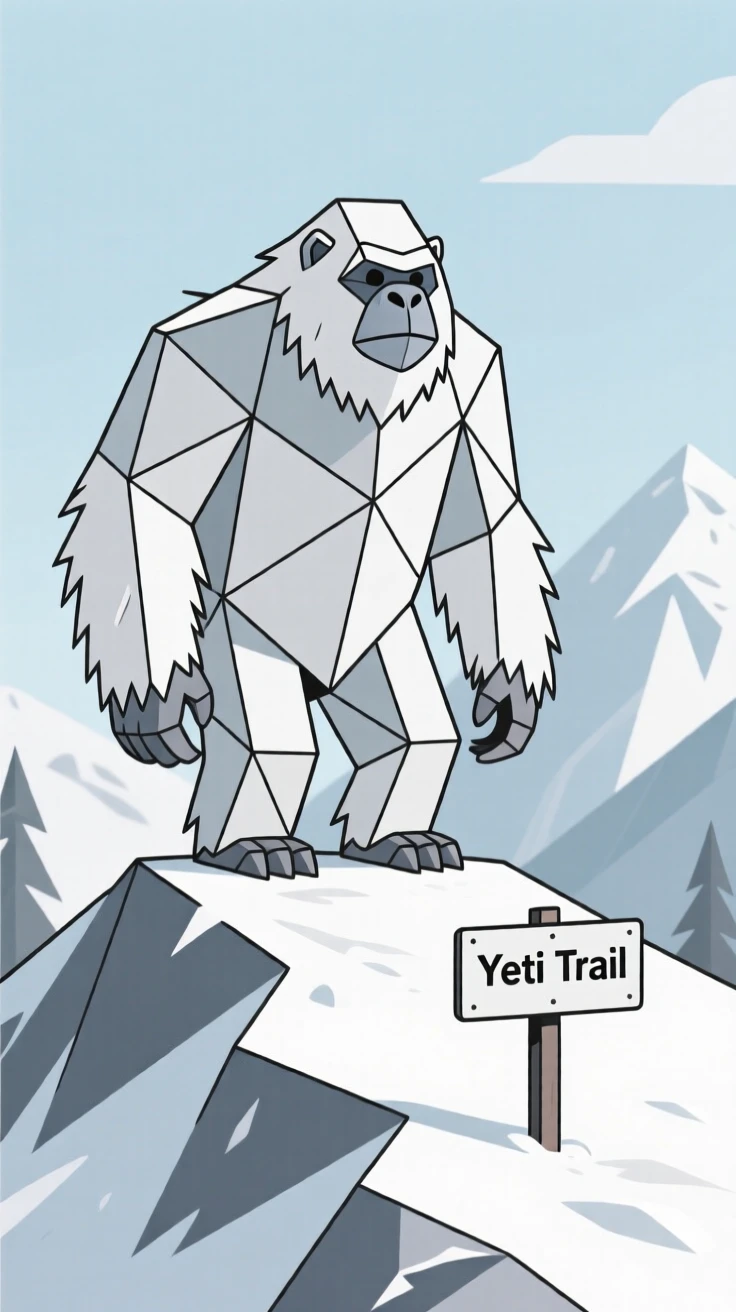 A yeti standing on a snowy mountain ridge
