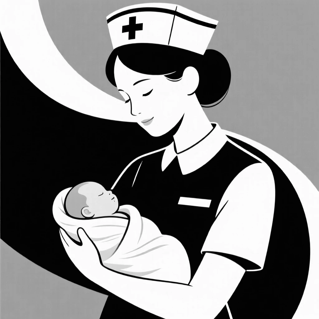 A nurse caring for a newborn baby.