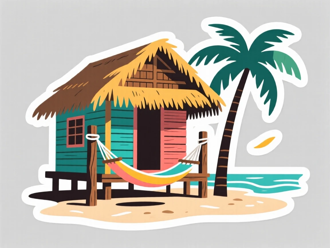 A richly detailed Caribbean beach hut with a hammock, with a gentle breeze moving through the scene, during the region's most beautiful season.