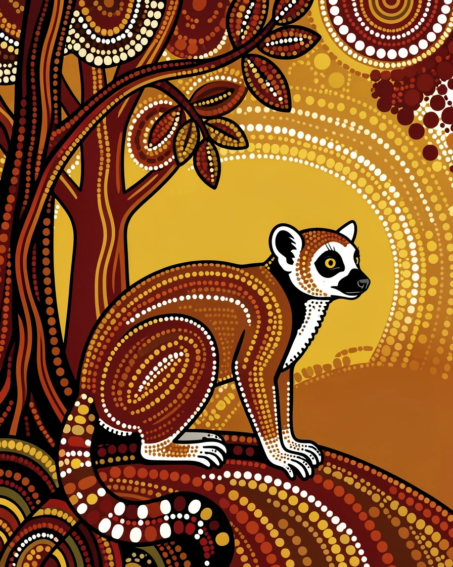 A lemur pausing at the edge of a forest