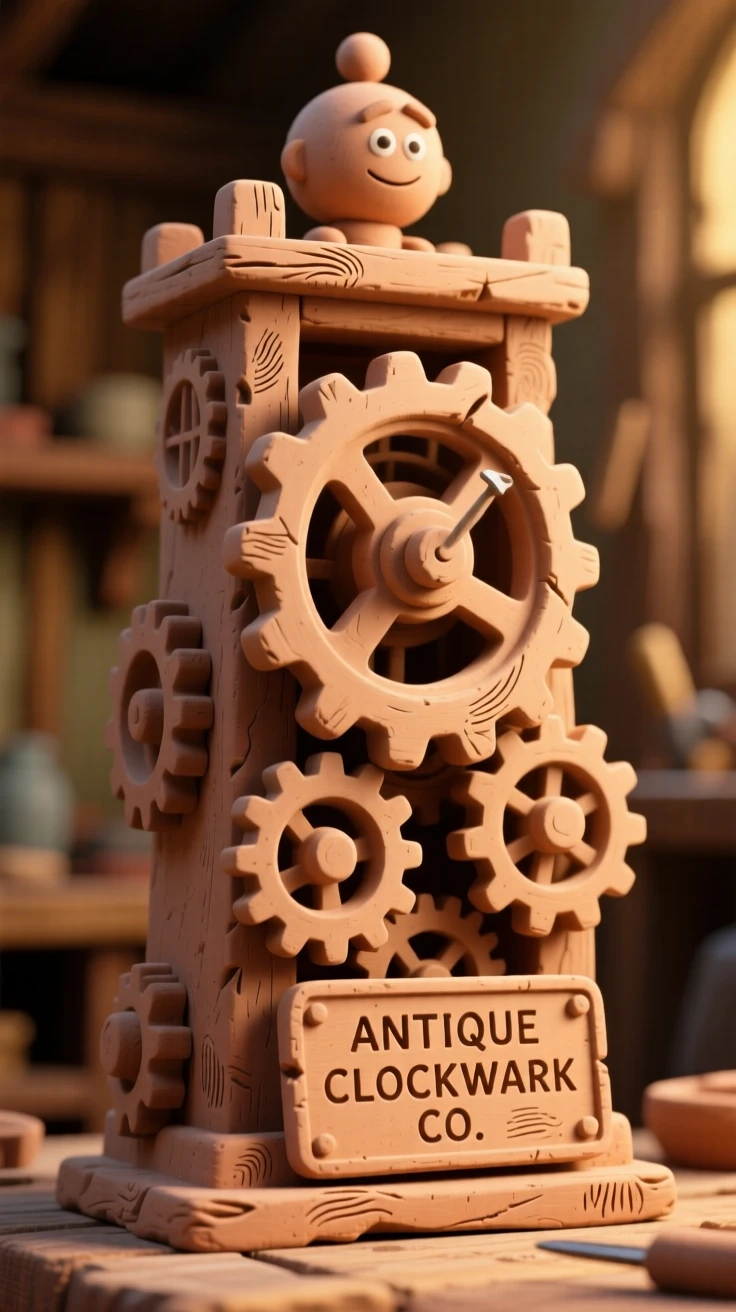 An antique clock tower gear mechanism gleaming in workshop light