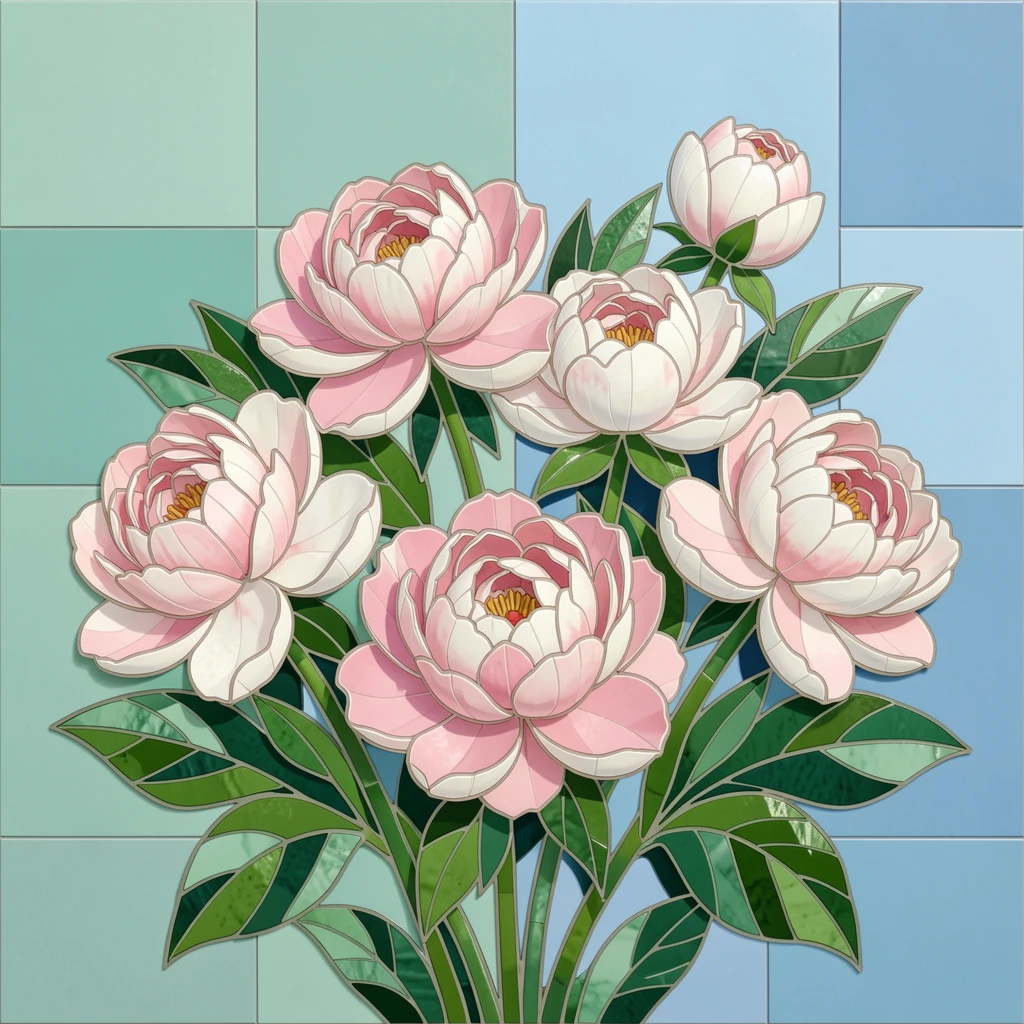 A peony garden bursting with soft pink and white blooms.