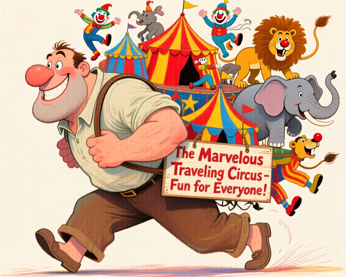 A gentle giant carrying an entire traveling circus on his enormous back.