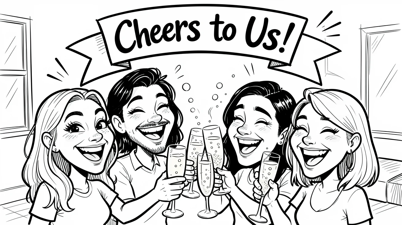 [Trending & Universal Topics] Modern lifestyle scene of a friend group celebrating a milestone with a champagne toast, capturing everyday joy