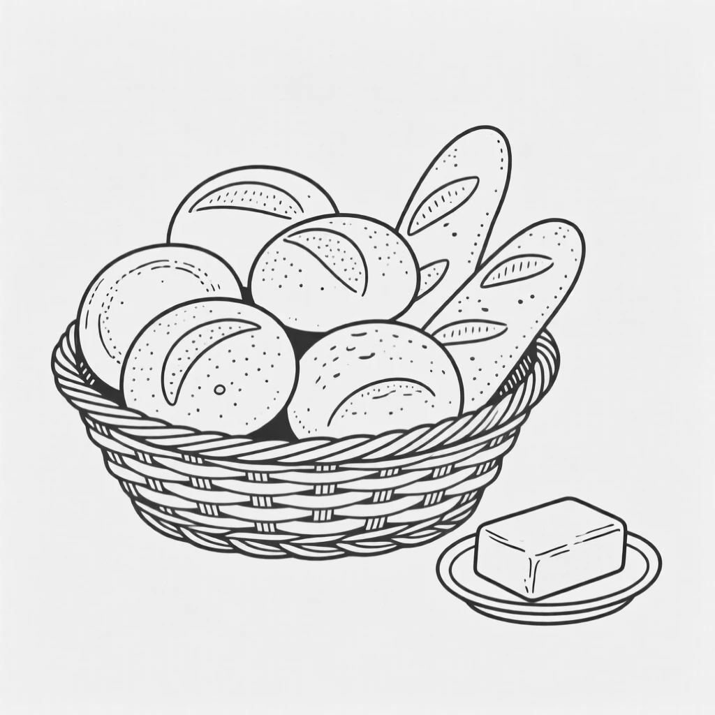 A basket of fresh bread rolls with a small dish of butter