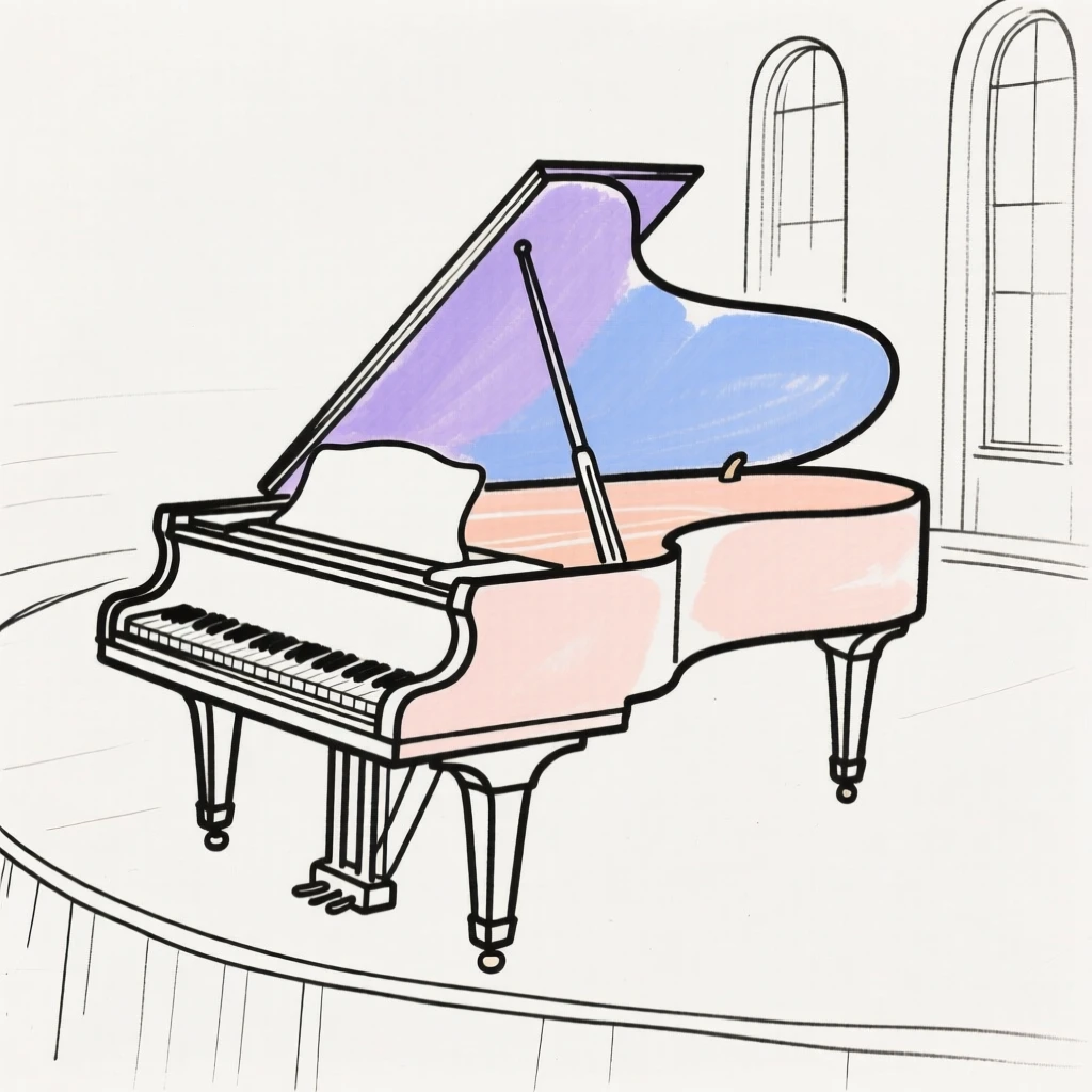 A grand piano in an empty concert hall
