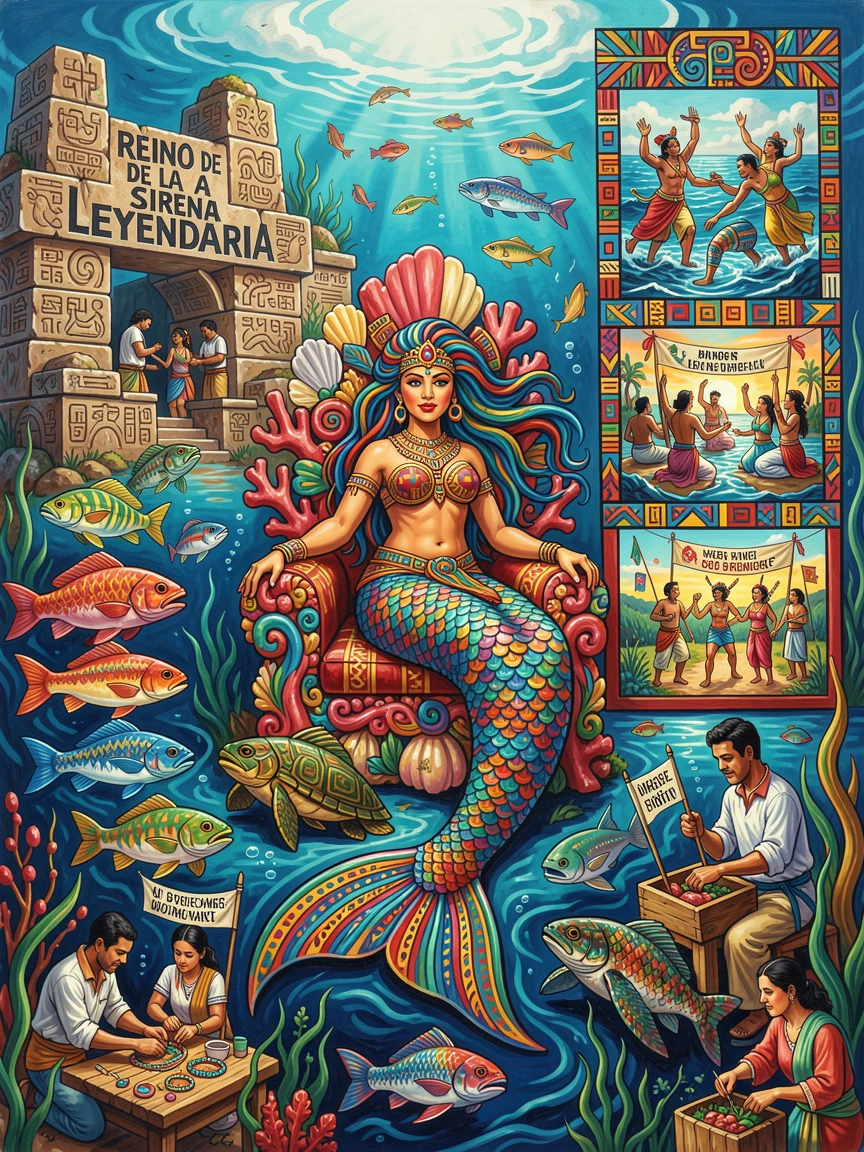 A legendary mermaid queen ruling an underwater kingdom