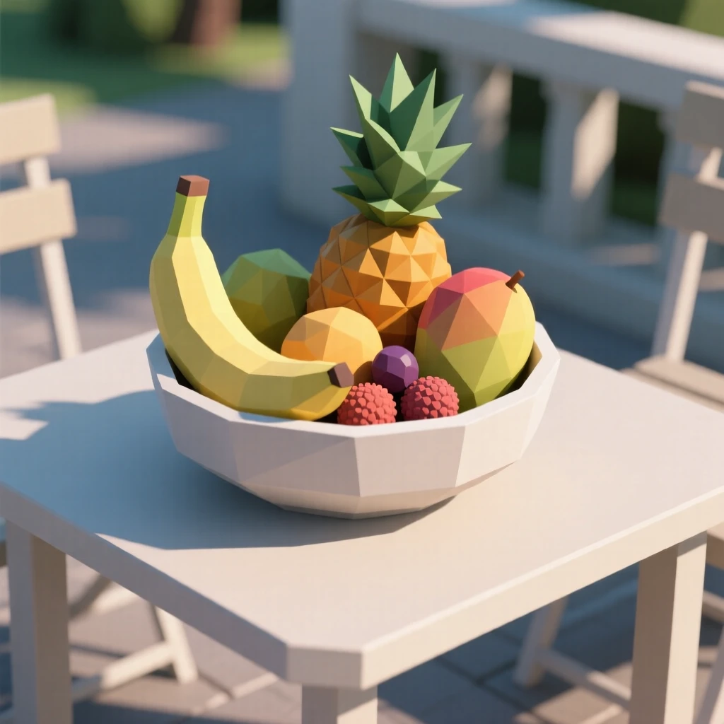 A vibrant bowl of fresh tropical fruit, at an outdoor café table. soft natural light highlights rich textures and colors. It captures a simple, joyful moment.