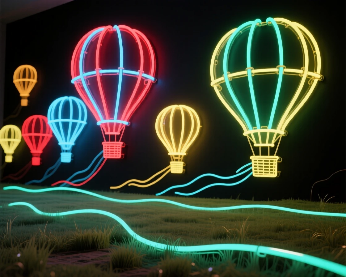 A hot-air balloon race launching across an open field.