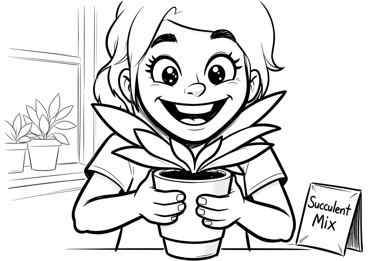 [Trending & Universal Topics] Modern lifestyle scene of a plant parent proudly repotting a thriving new succulent, capturing everyday joy