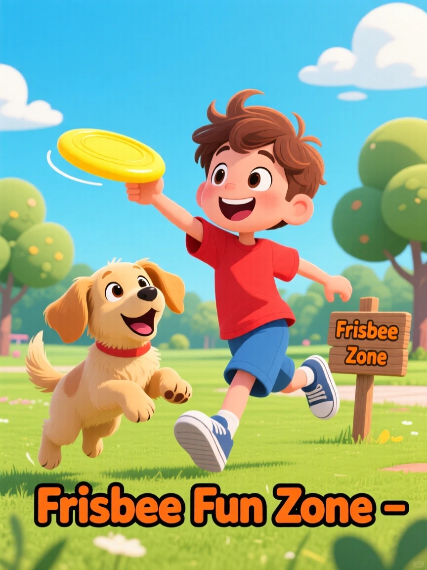 A boy teaching his dog to catch a frisbee for the first time.