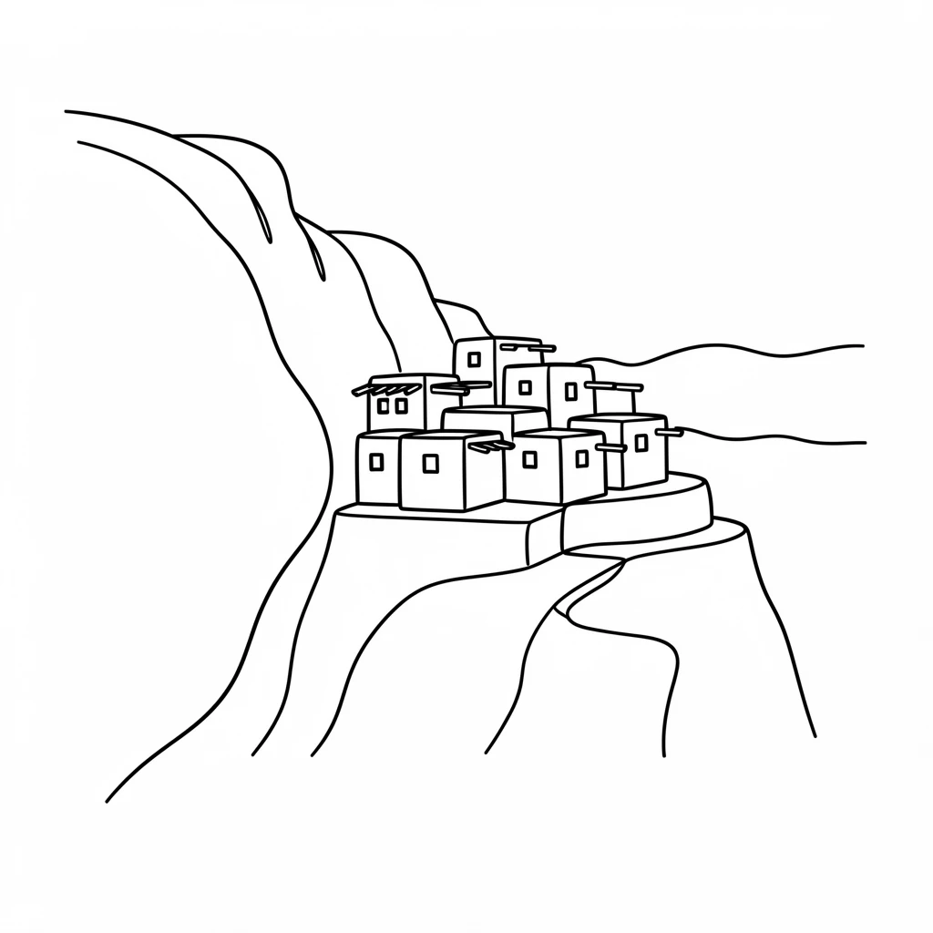 A traditional adobe village built into the side of a desert cliff