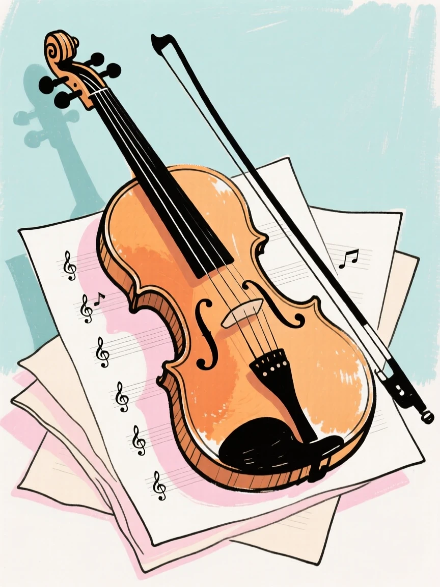 A violin resting on sheet music