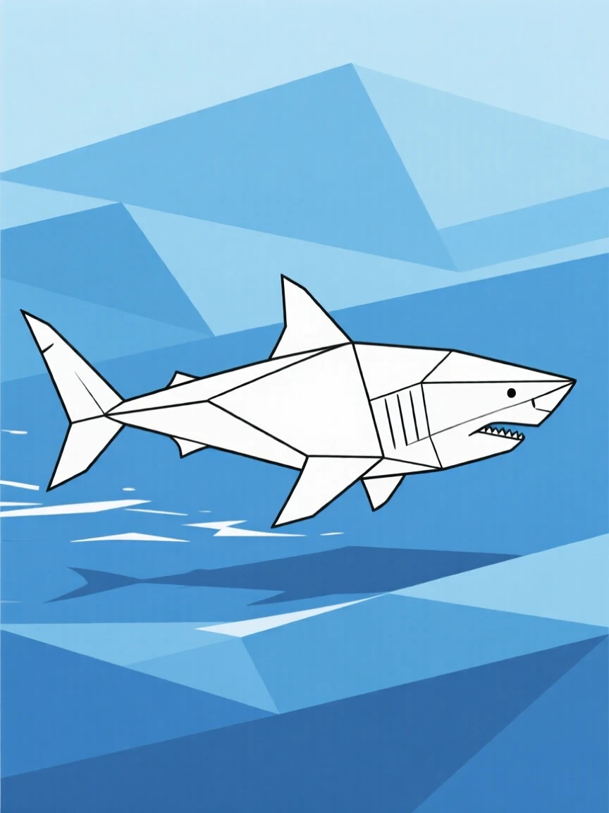 A great white shark gliding through open ocean