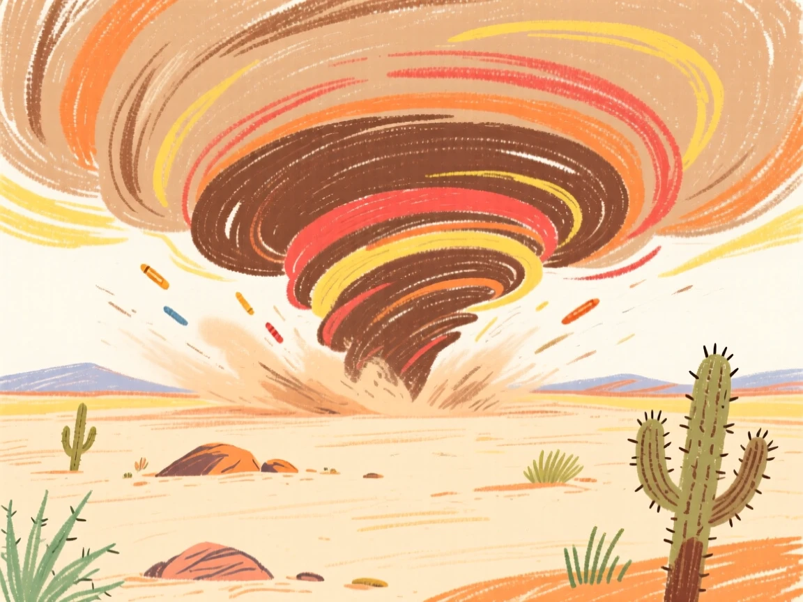 A dust storm rolling across a wide open desert plain.