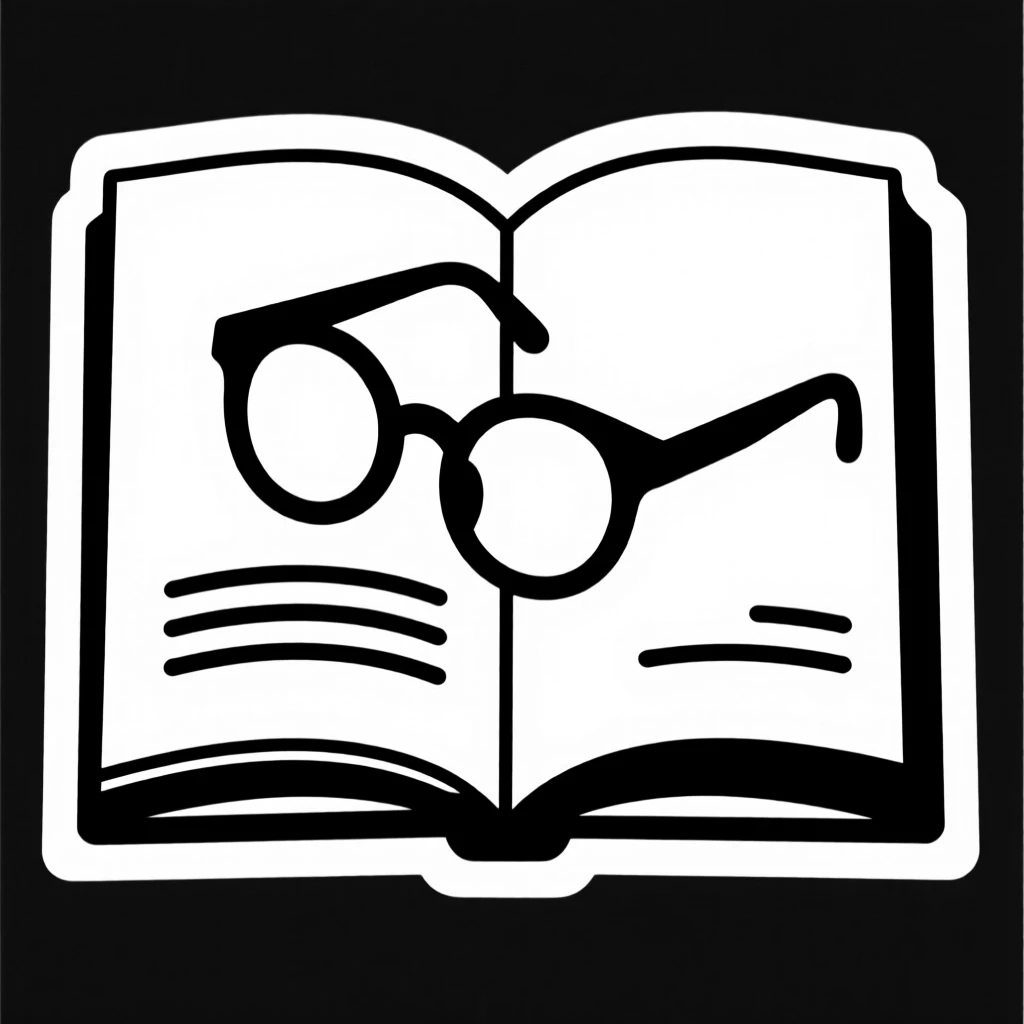 A pair of reading glasses resting on an open book.