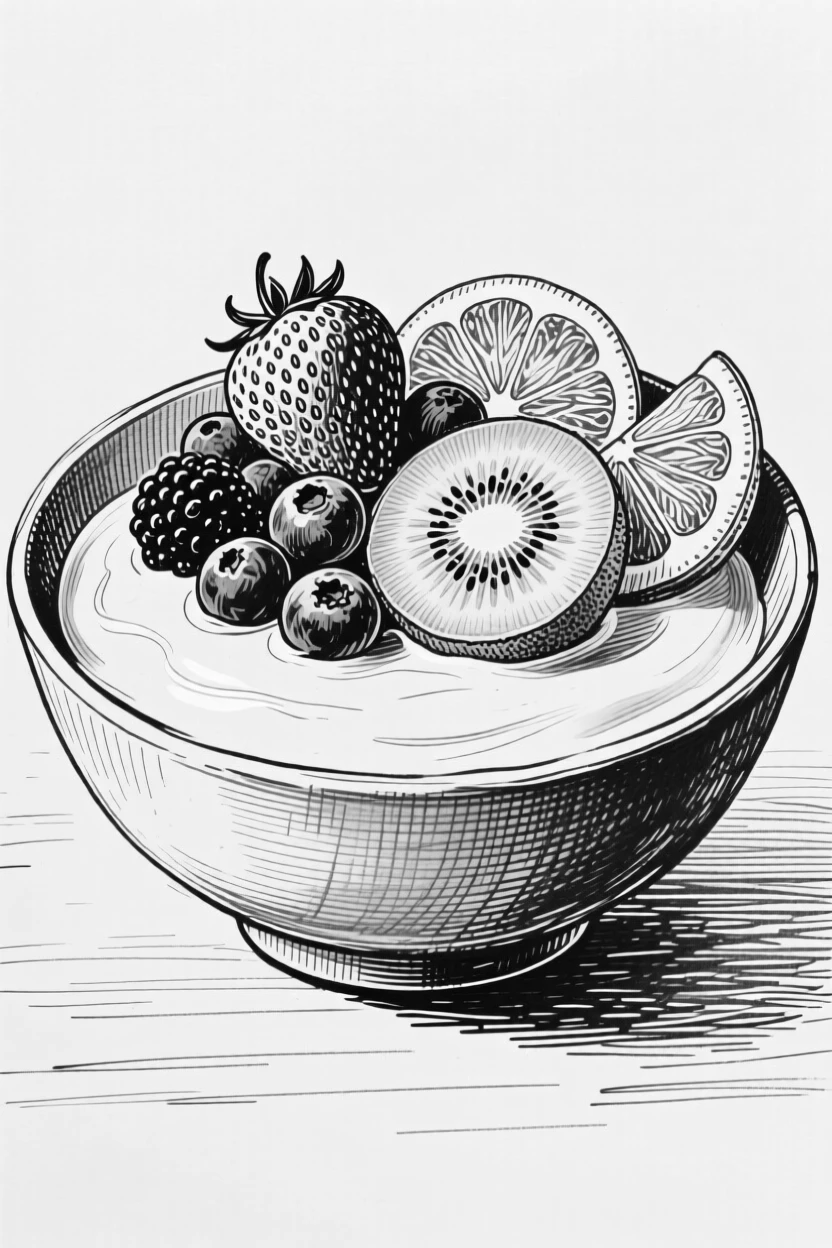 A bowl of fresh fruit compote served over creamy vanilla custard.