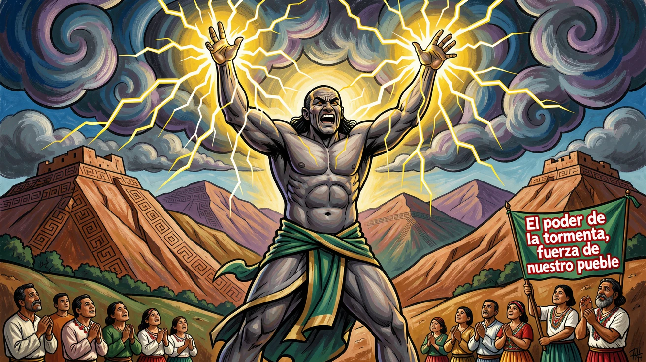 A thunder spirit summoning lightning over a mountain range