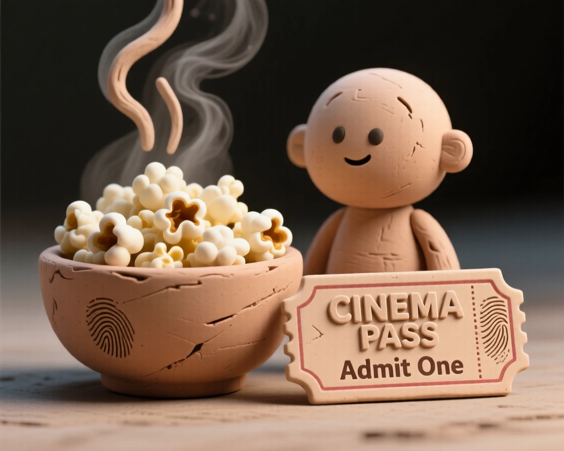 A steaming bowl of freshly popped popcorn beside a movie ticket stub