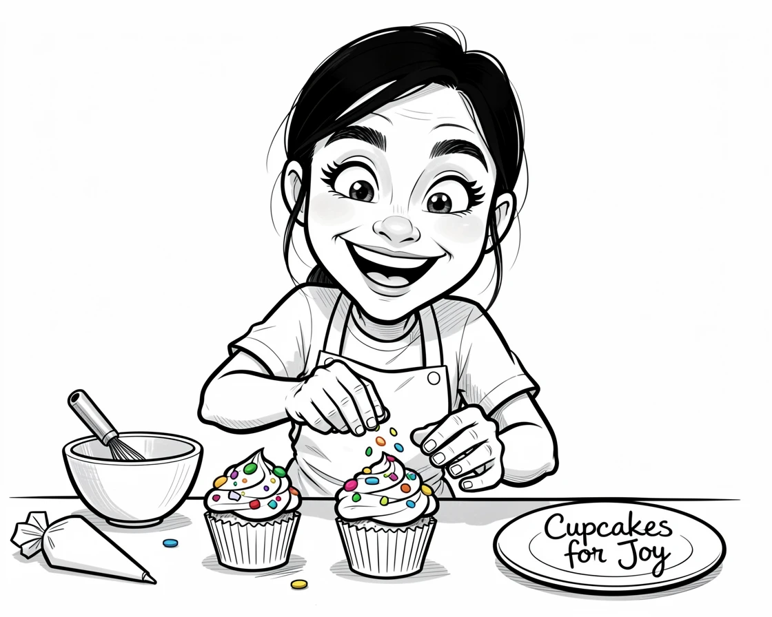 [Trending & Universal Topics] Modern lifestyle scene of a home baker decorating cupcakes with colorful sprinkles, capturing everyday joy
