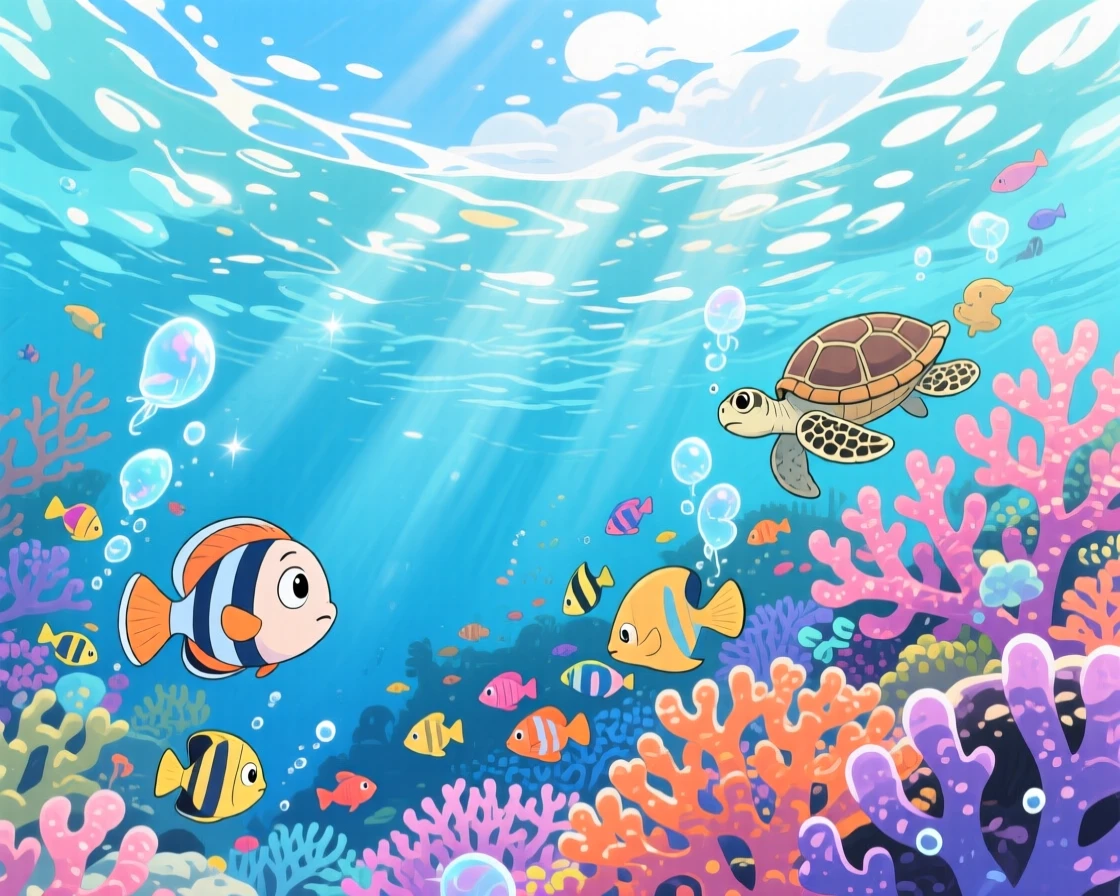 A stunning view of a coral reef glimpsed beneath crystal-clear water, captured from a dramatic low angle.