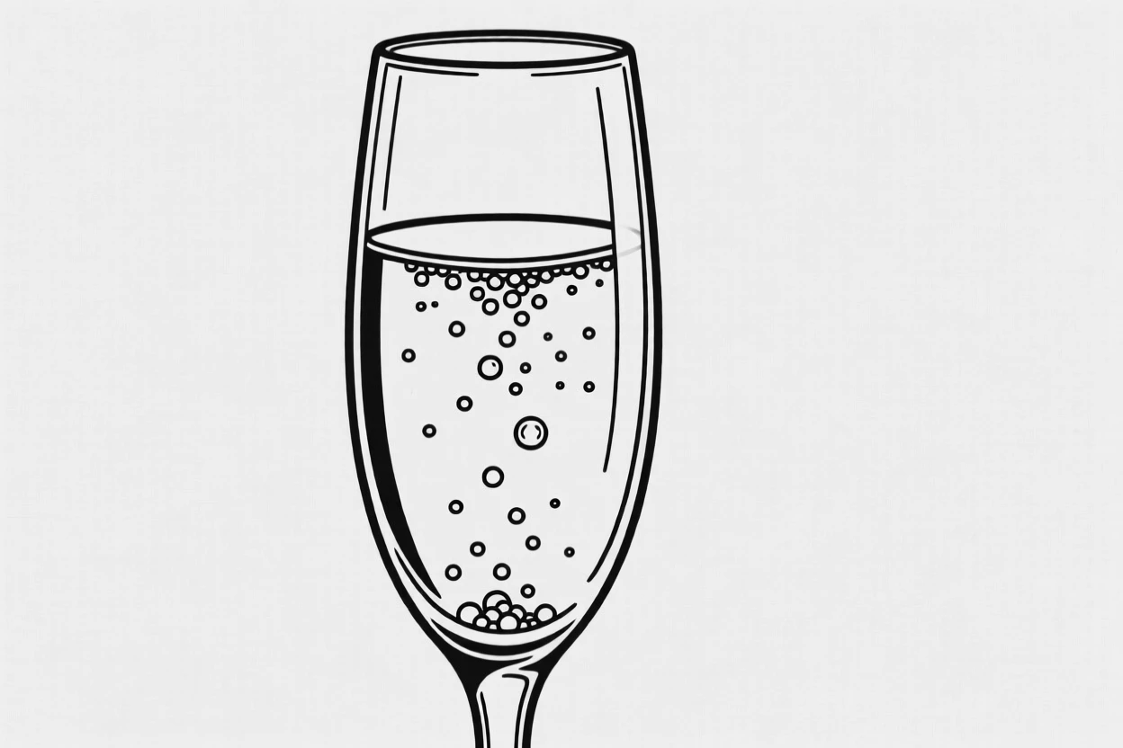 A glass of sparkling wine with bubbles rising to the surface
