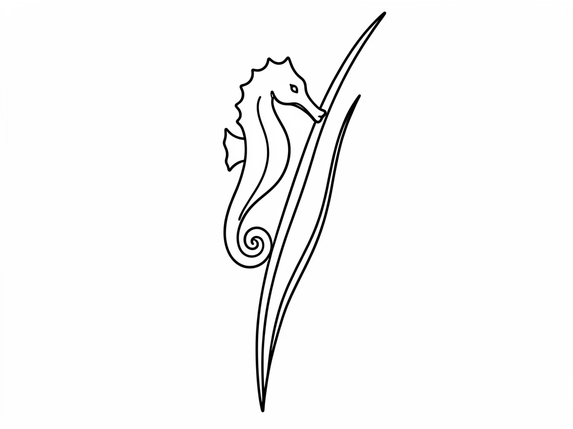 A seahorse clinging to a strand of swaying seagrass