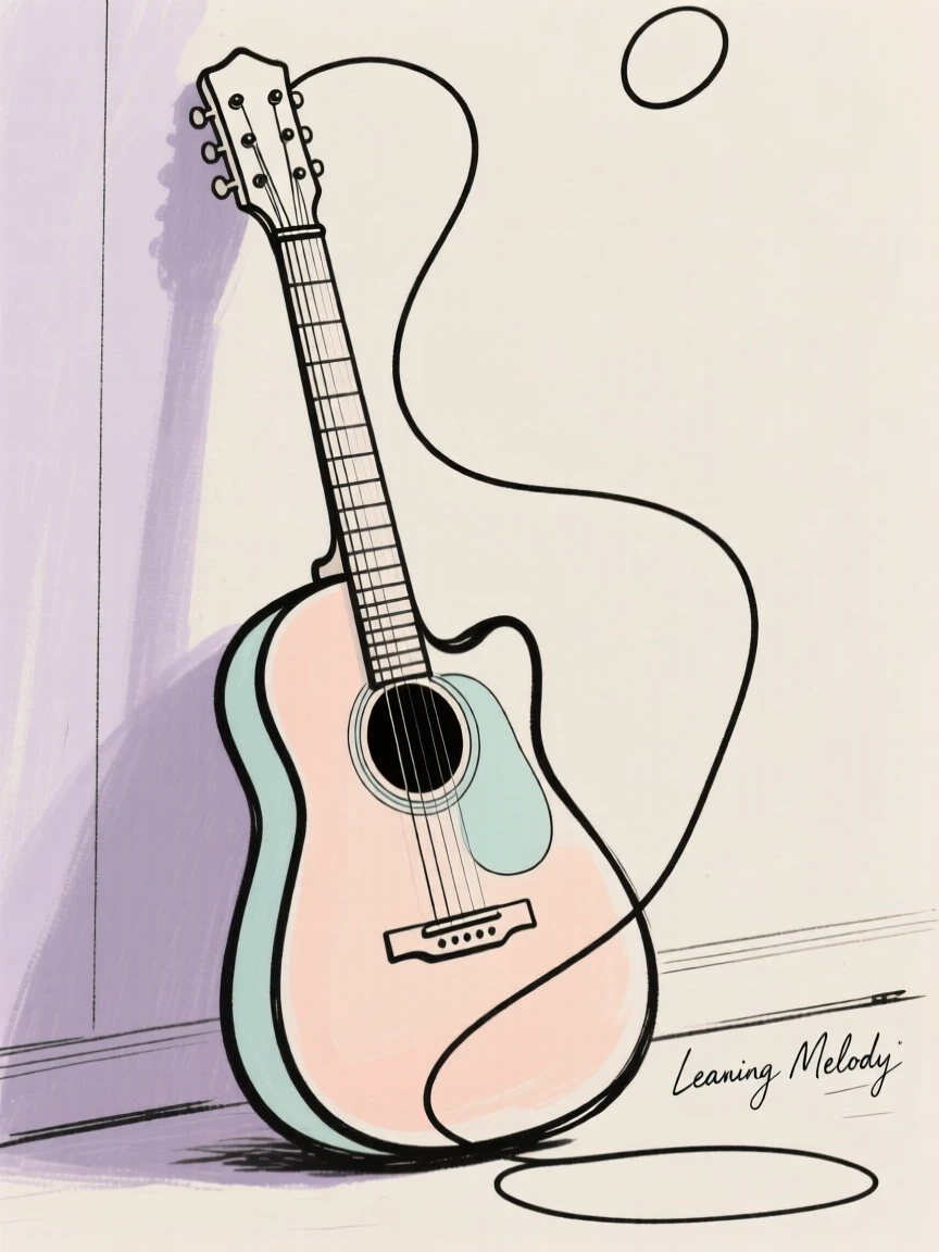 A guitar leaning against a wall