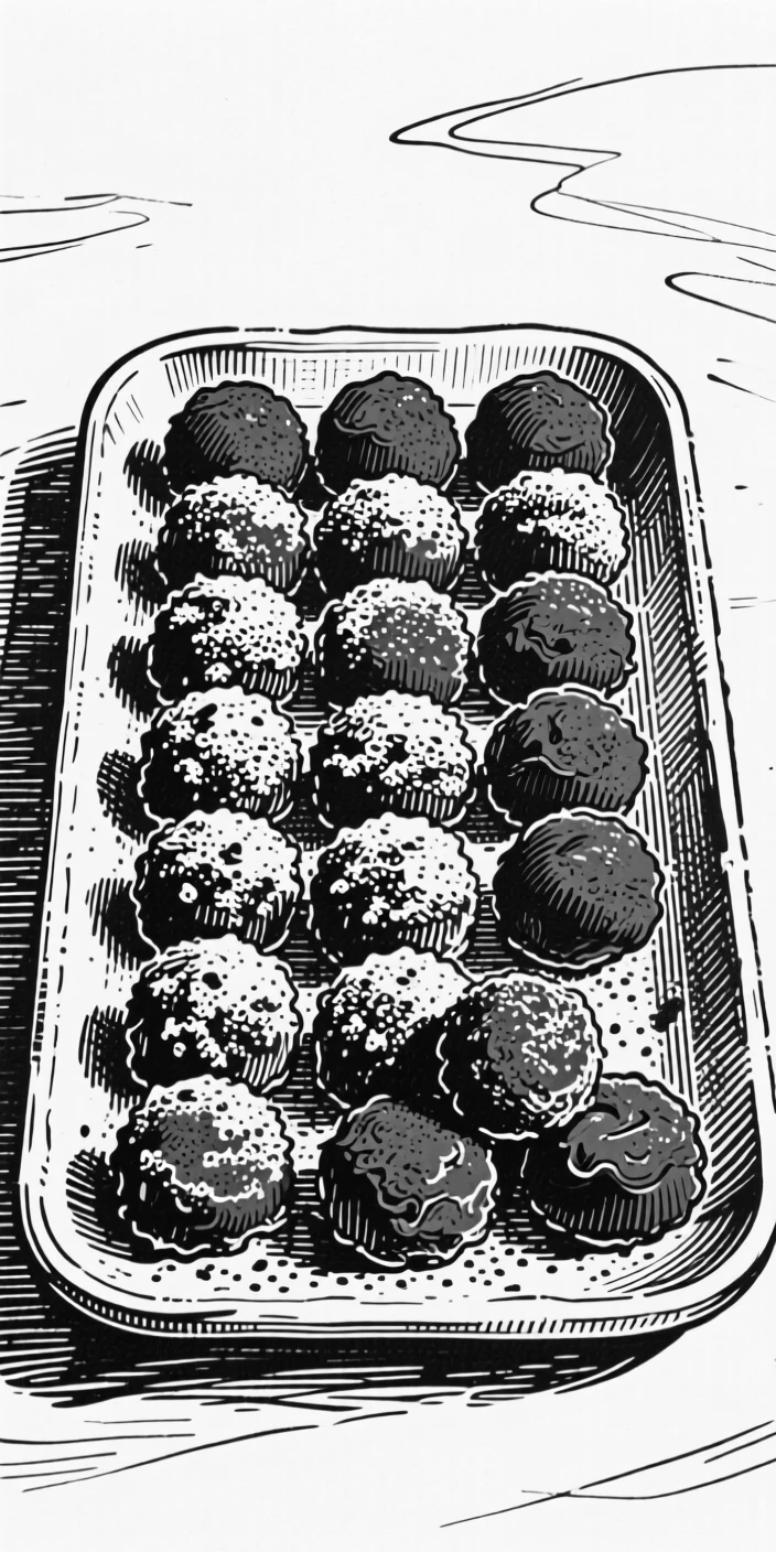 A tray of chocolate truffles dusted with cocoa powder.