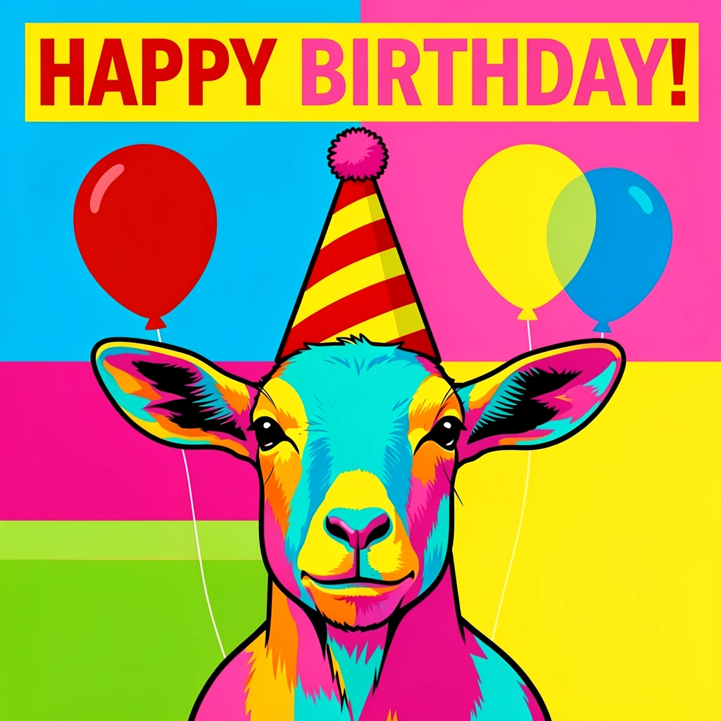 Goat wearing a birthday hat at a party