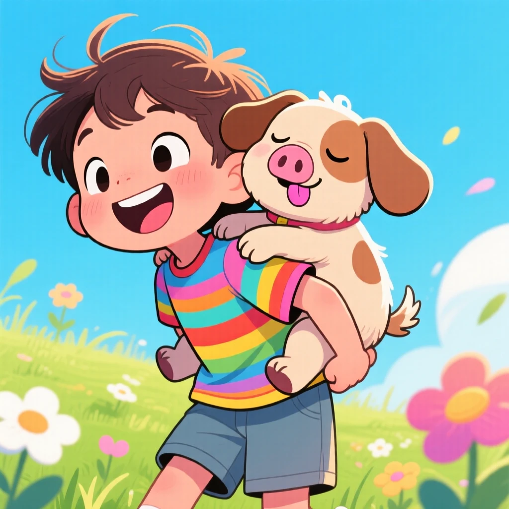 A child giving a piggyback ride to a very small, patient dog.