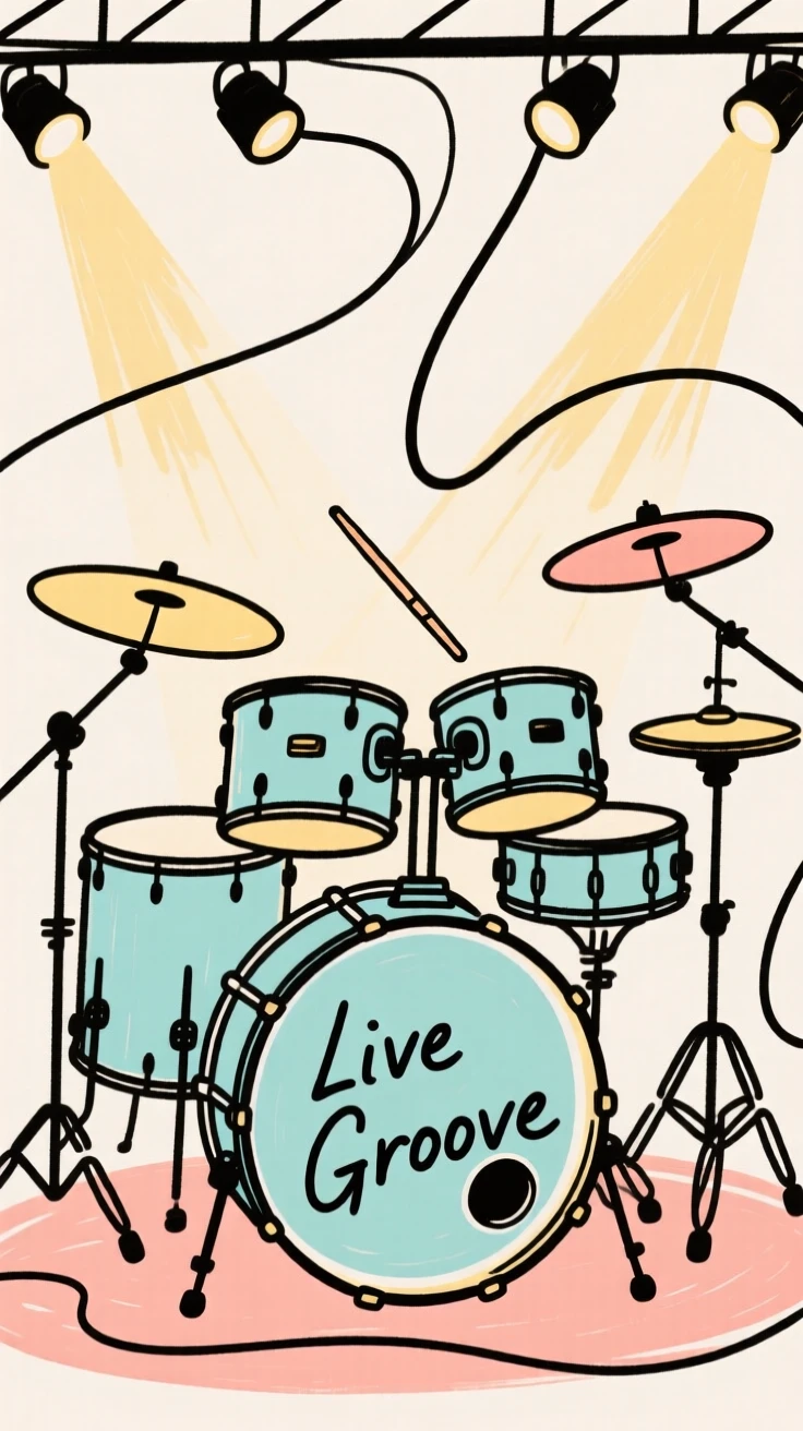 A drum set under stage lights