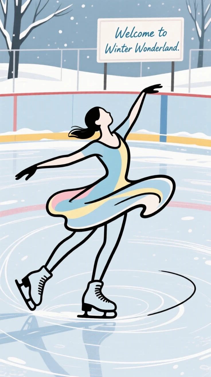 A figure skater spinning gracefully on an outdoor ice rink.
