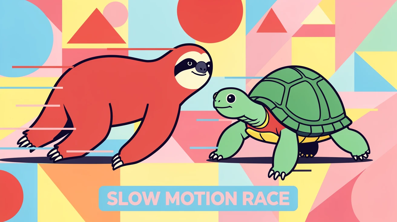 Sloth racing a turtle in slow motion