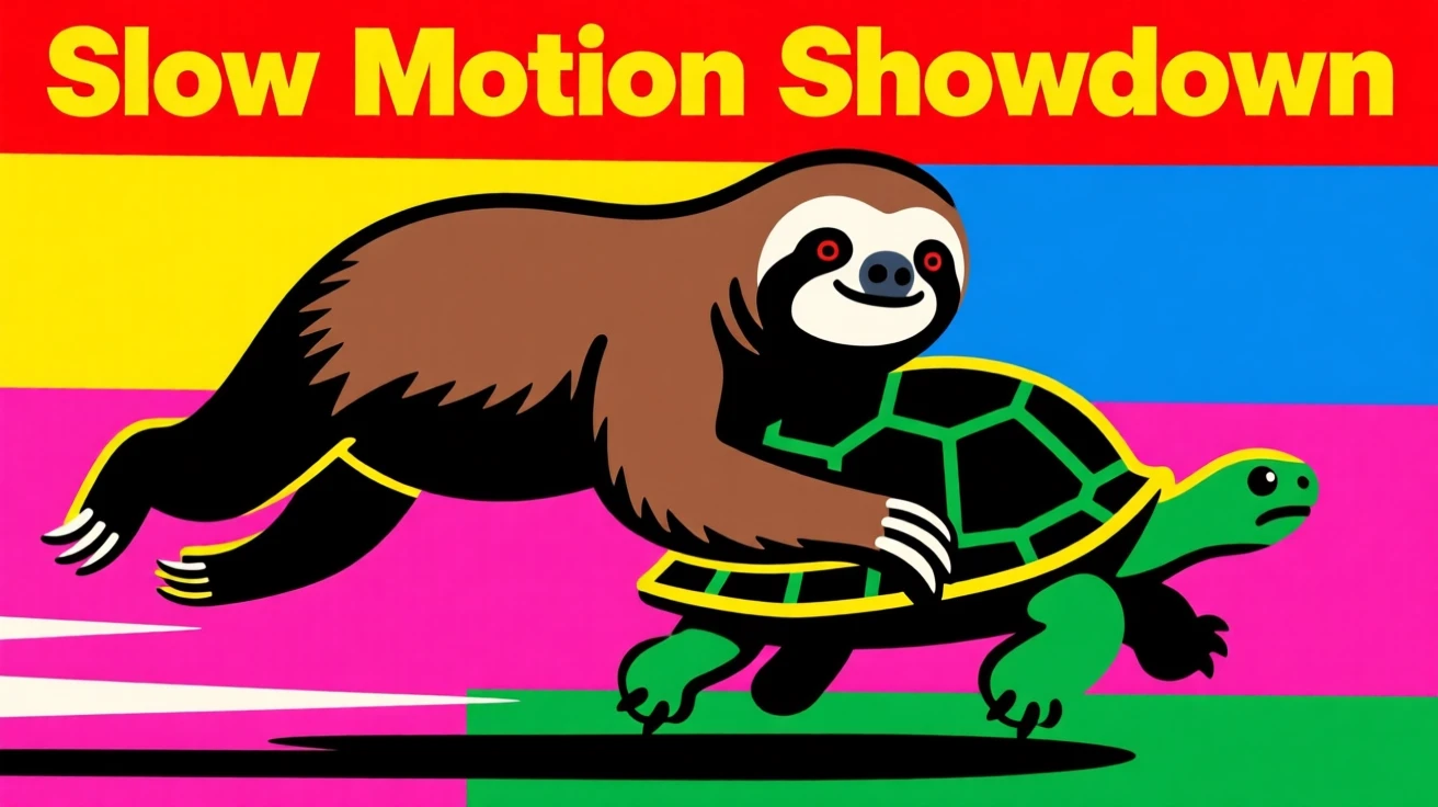 Sloth racing a turtle in slow motion
