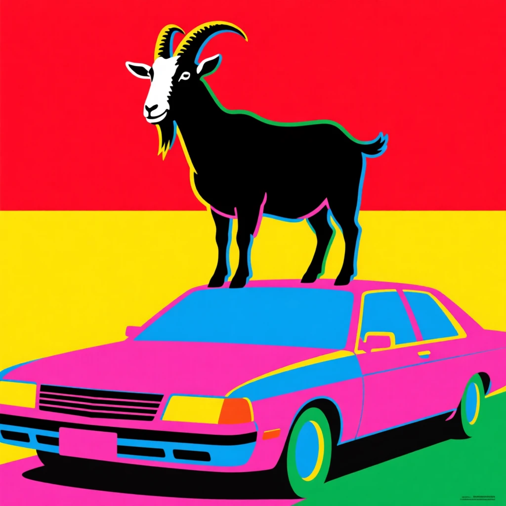 Goat standing on top of a car